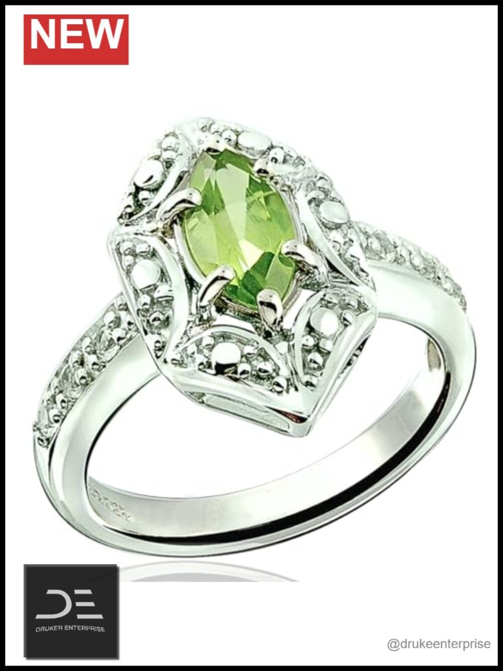 Sterling Silver Rhodium Plated Statement Ring Genuine Gemstone